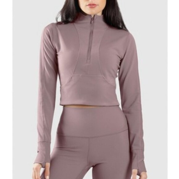 90 Degree By Reflex Tops - 90 Degree By Reflex Interlink Ribbed Half Zip Long Sleeve Crop Top